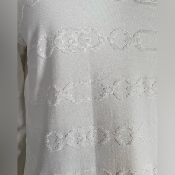 J. McLaughlin 3/4 Sleeve Catalina Cloth Textured Chainlink Top White Sz M V Neck - Picture 8 of 15